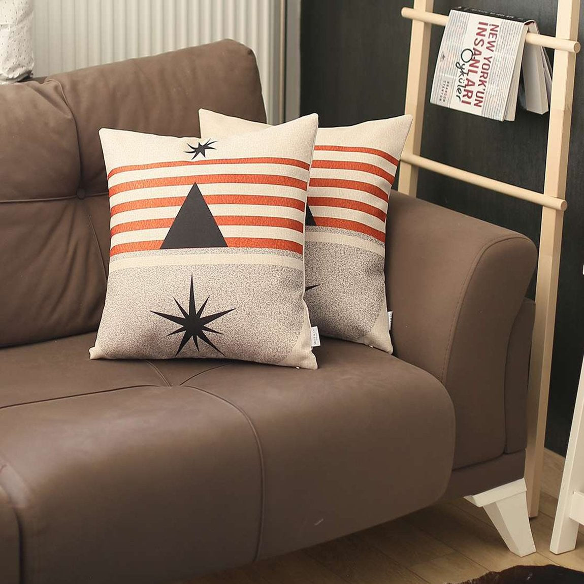 Set Of Two 18" X 18" Gray Black White And Red Abstract Zippered Handmade Polyester Throw Pillow-Accent Throw Pillows-DECOROLALA