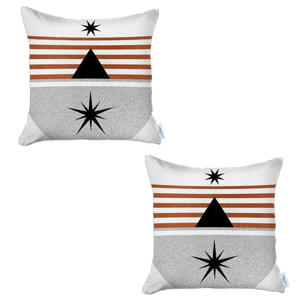 Set Of Two 18" X 18" Gray Black White And Red Abstract Zippered Handmade Polyester Throw Pillow-Accent Throw Pillows-DECOROLALA