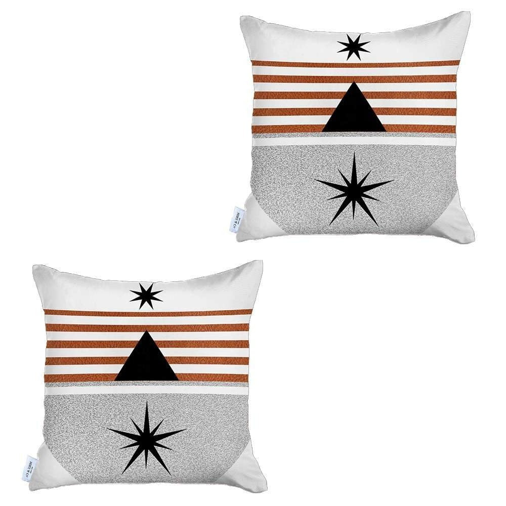 Set Of Two 18" X 18" Gray Black White And Red Abstract Zippered Handmade Polyester Throw Pillow-Accent Throw Pillows-DECOROLALA