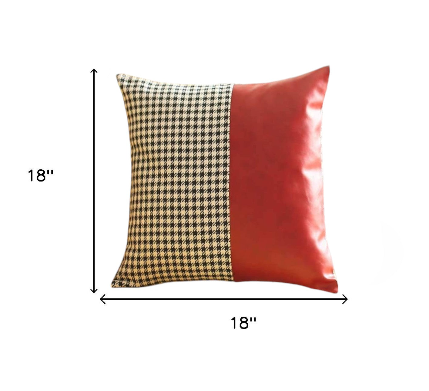 Set of Four 18" Red Black and White Houndstooth Fabric and Faux Leather Throw Pillows-Accent Throw Pillows-DECOROLALA