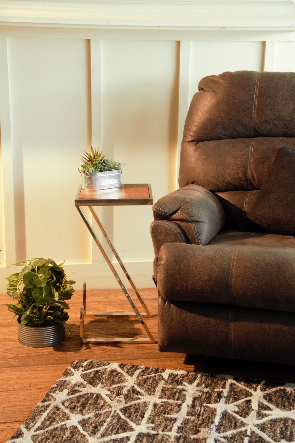 Stylish Asymmetrical Wood and Metal Z shaped Side Table-End-Side Tables-DECOROLALA