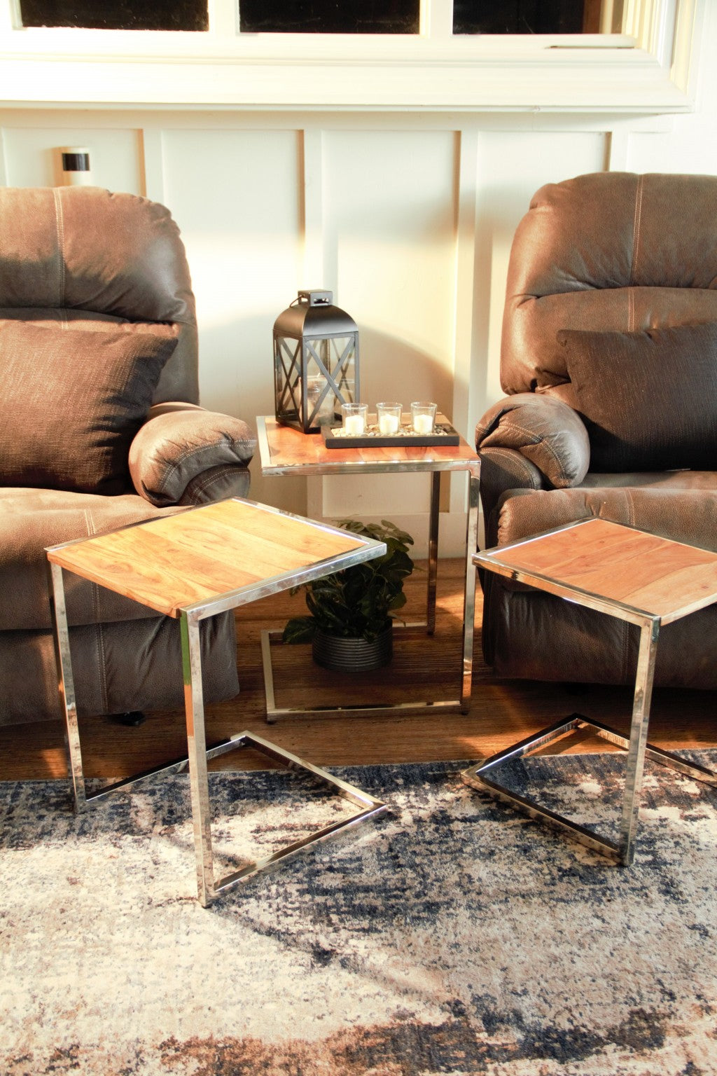 Set of Three Stylish Wood and Metal C Shaped Nesting End Tables-End-Side Tables-DECOROLALA