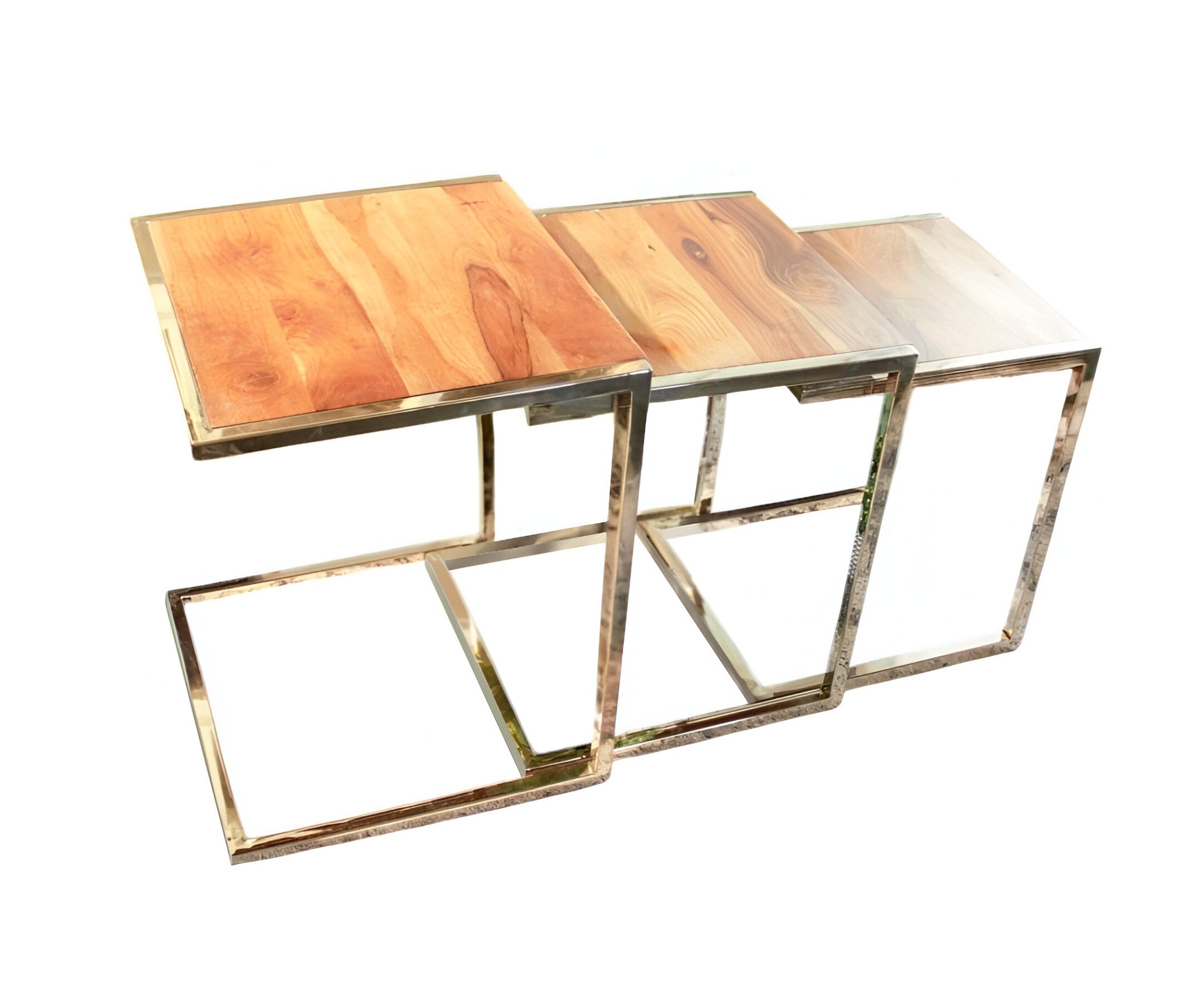 Set of Three Stylish Wood and Metal C Shaped Nesting End Tables-End-Side Tables-DECOROLALA