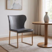 Gray and Gold Upholstered Fabric Wing Back Dining Side Chair-Dining Chairs-DECOROLALA