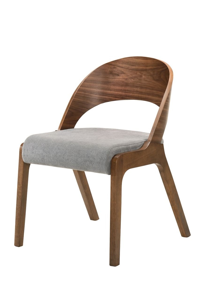 Set of Two Gray and Brown Upholstered Fabric Curved Back Dining Side Chairs-2