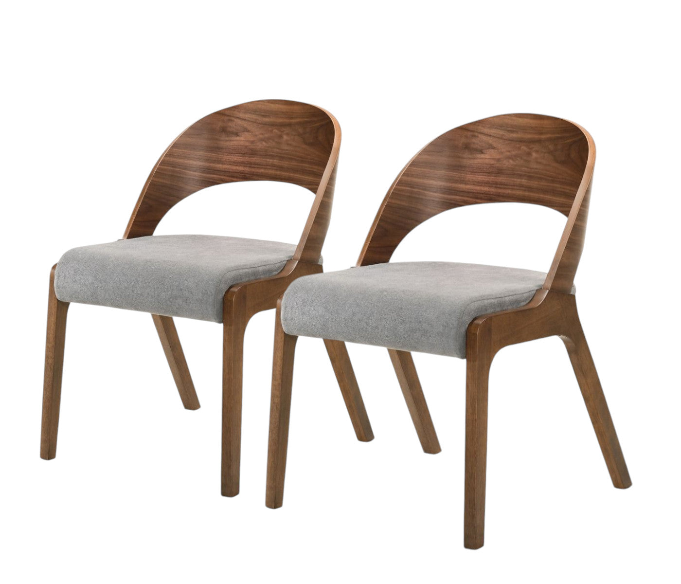Set of Two Gray and Brown Upholstered Fabric Curved Back Dining Side Chairs-1