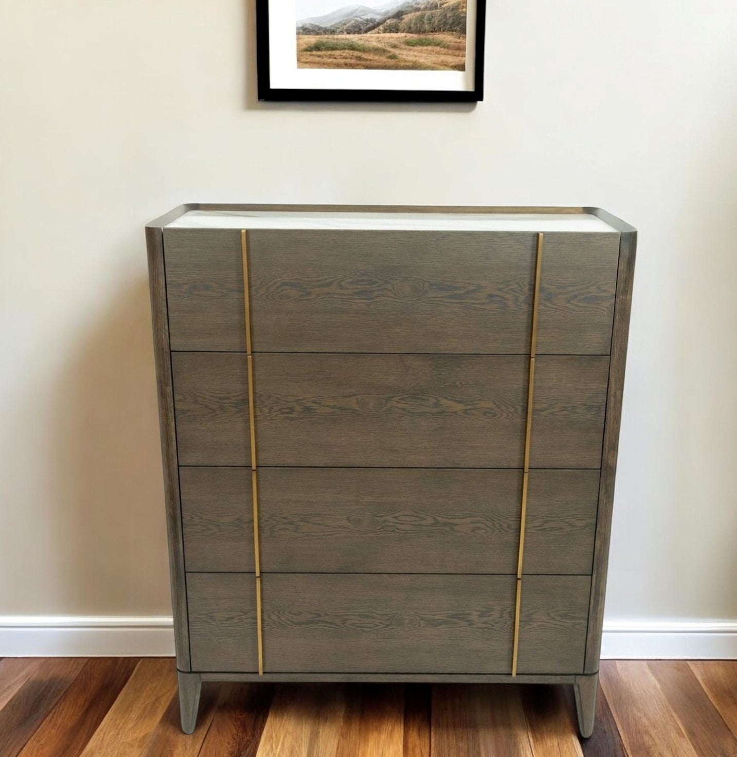 39" Dark Brown and gold Solid Wood Four Drawer Dresser-Dressers-DECOROLALA