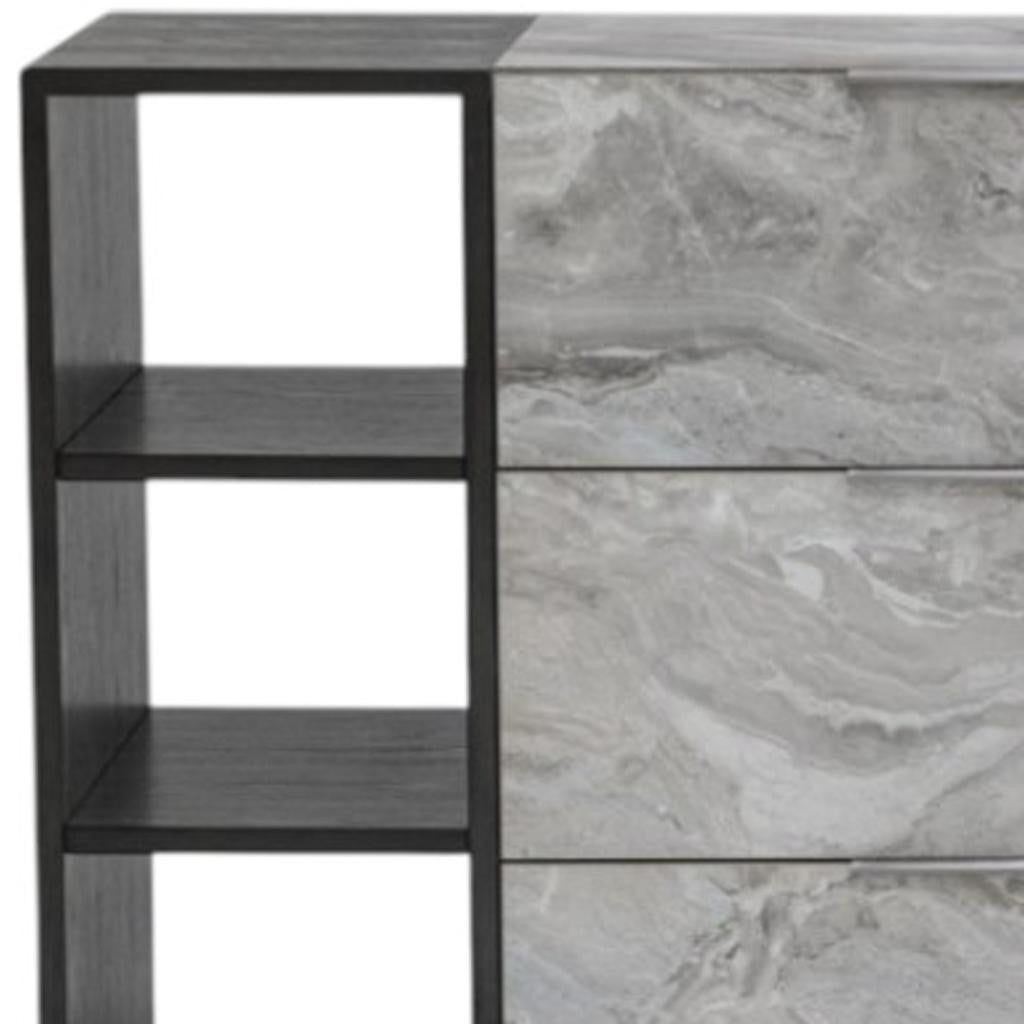 63" Grey Faux Marble and Black Wood Six Drawer Double Dresser-Dressers-DECOROLALA