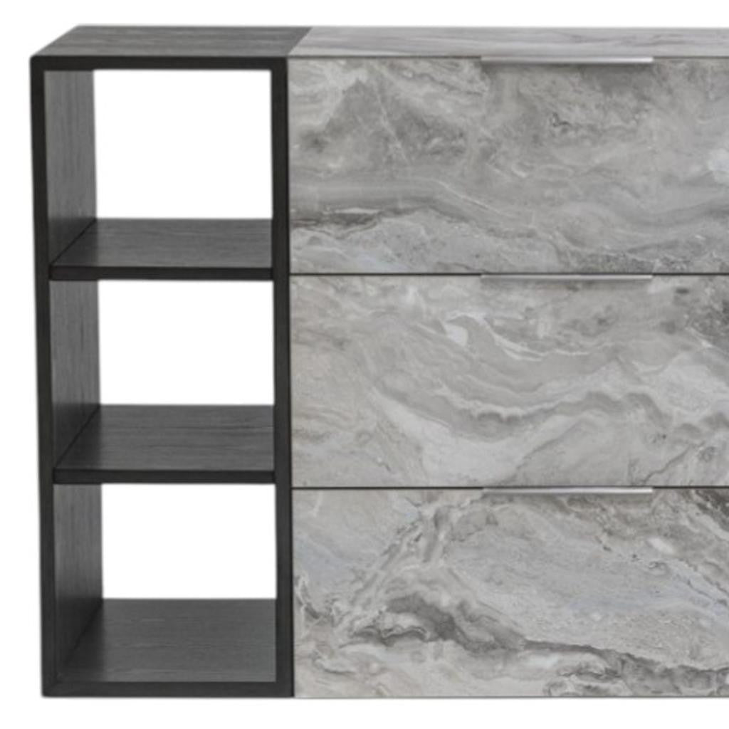 63" Grey Faux Marble and Black Wood Six Drawer Double Dresser-Dressers-DECOROLALA