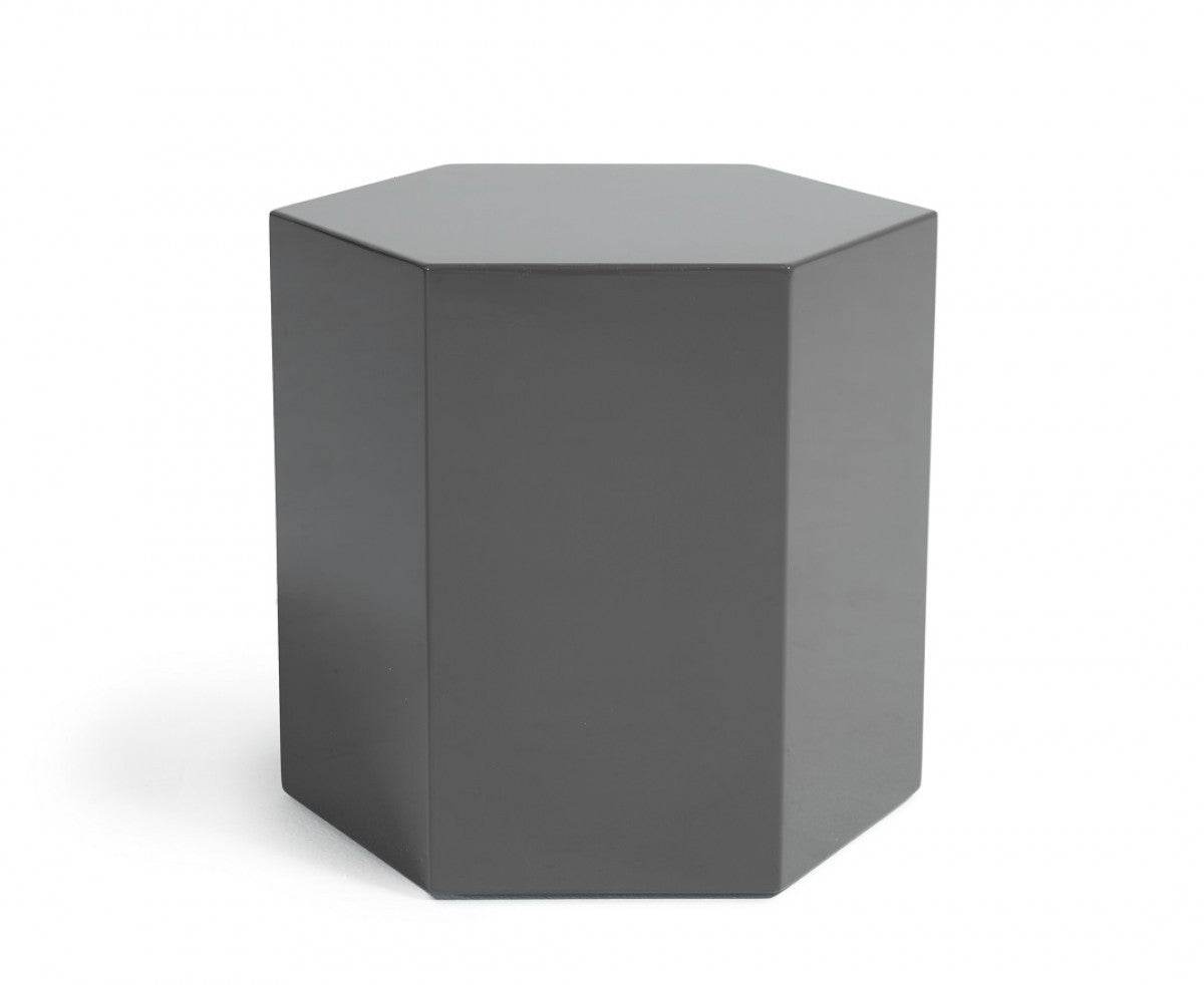 Modern Light Grey High Gloss Hexagonal End Table-End-Side Tables-DECOROLALA
