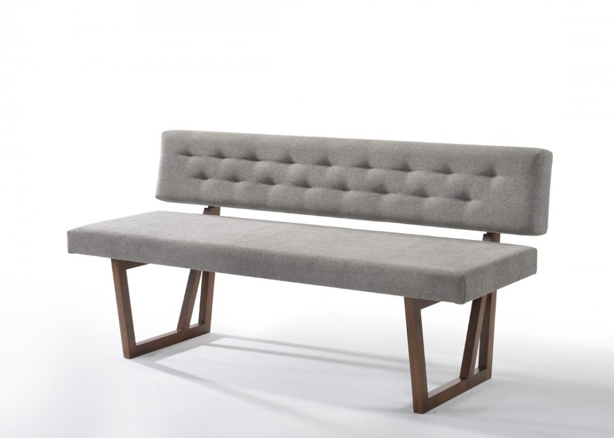 63" Gray and Brown Upholstered Linen Blend Dining Bench-Benches-DECOROLALA