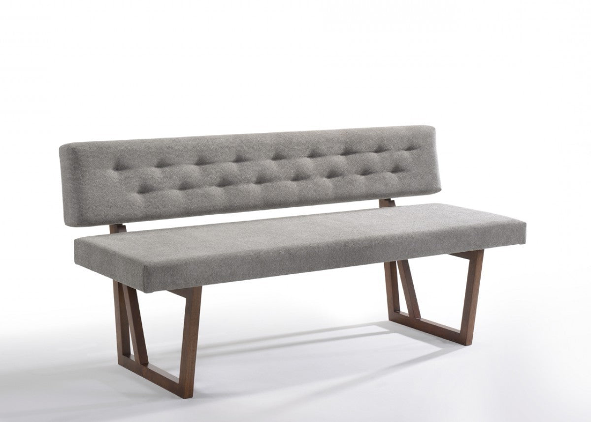 63" Gray and Brown Upholstered Linen Blend Dining Bench-Benches-DECOROLALA