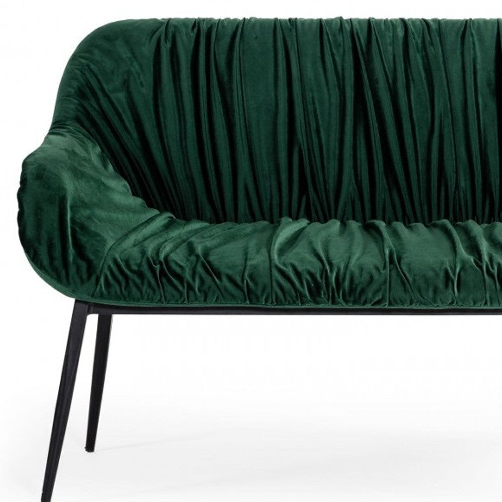 56" Green and Black Velvet Upholstered Dining Bench-Benches-DECOROLALA