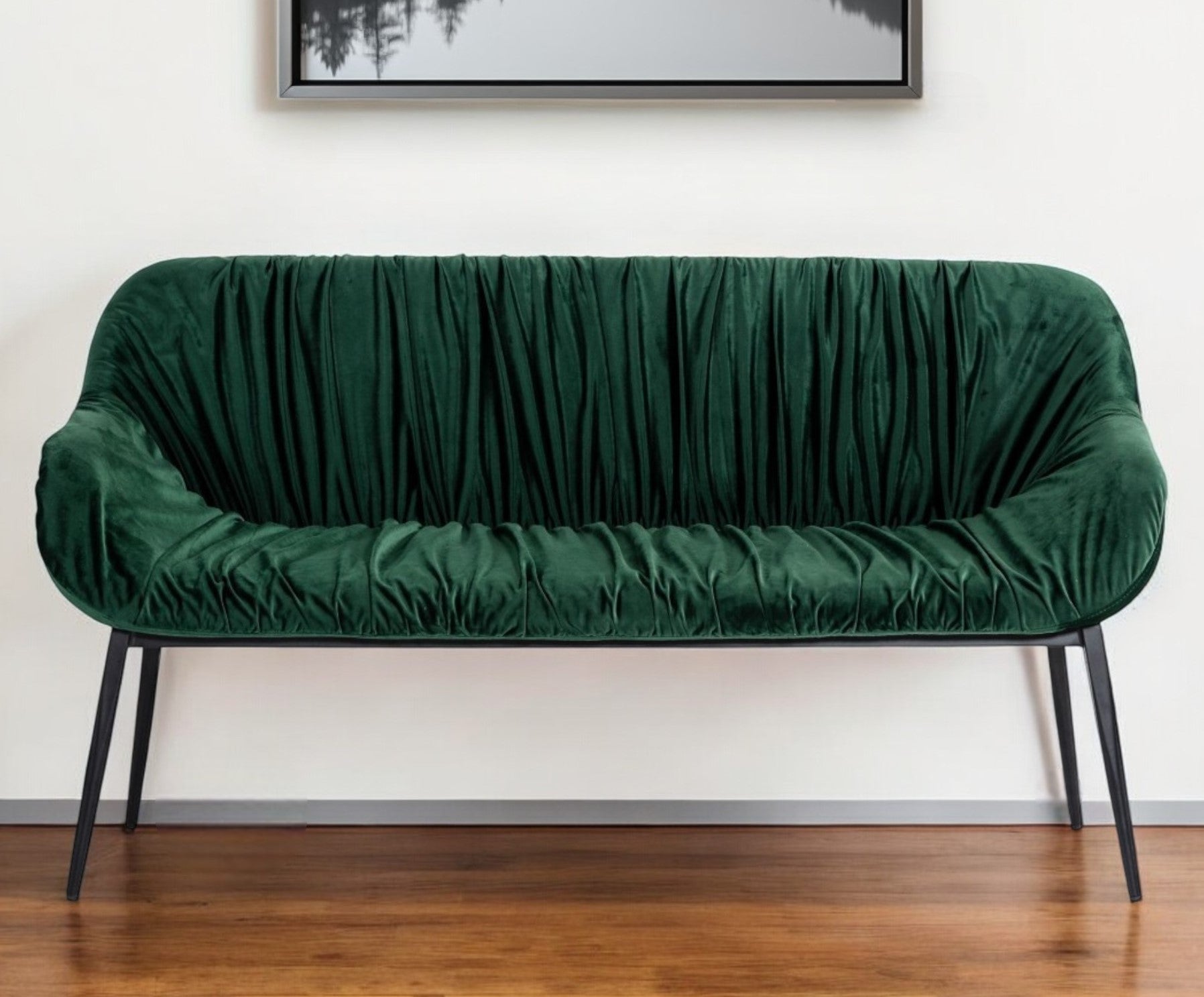 56" Green and Black Velvet Upholstered Dining Bench-Benches-DECOROLALA