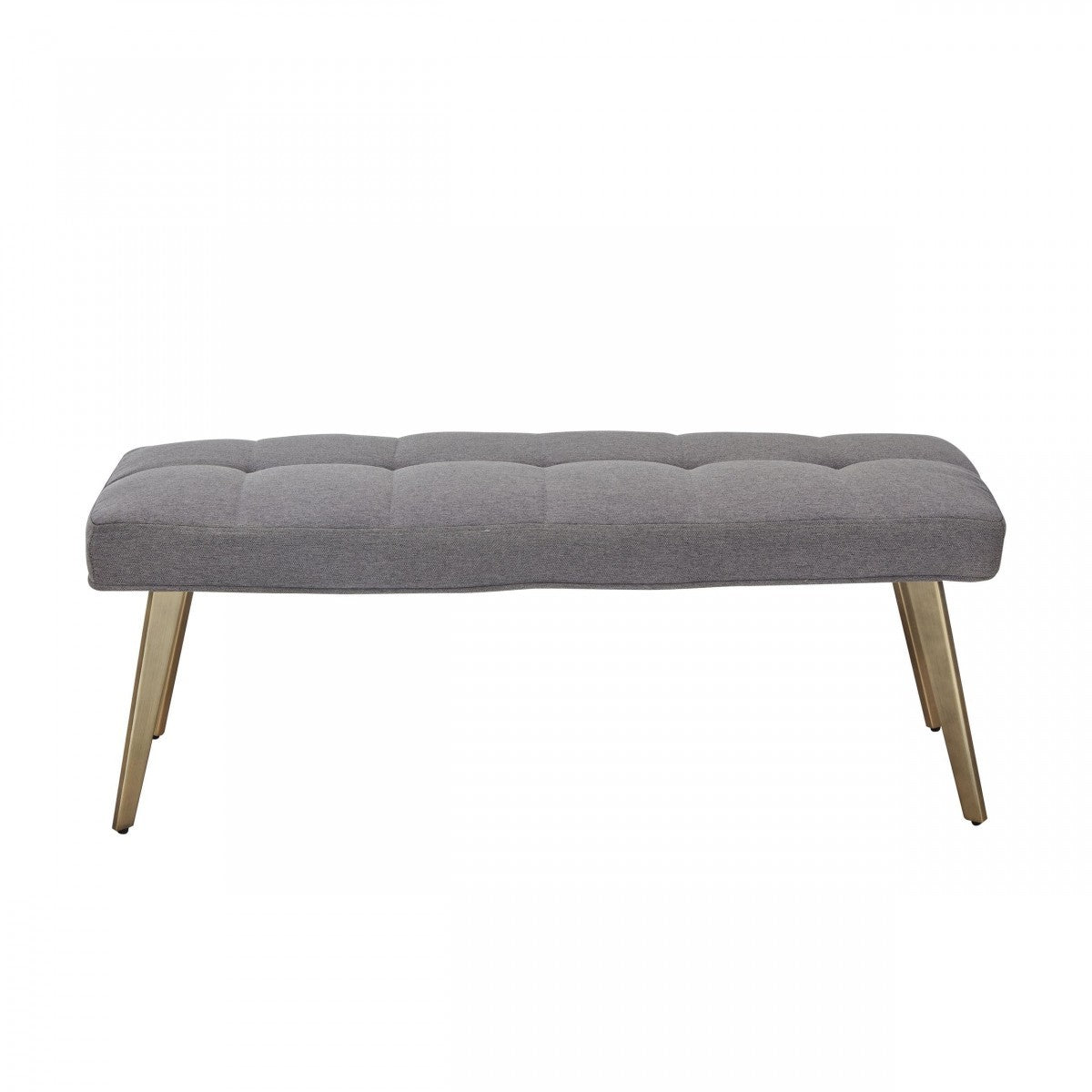 47" Gray and Antiqued Brass Tufted Linen Blend Upholstered Dining Bench-Benches-DECOROLALA