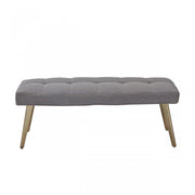 47" Gray and Antiqued Brass Tufted Linen Blend Upholstered Dining Bench-Benches-DECOROLALA