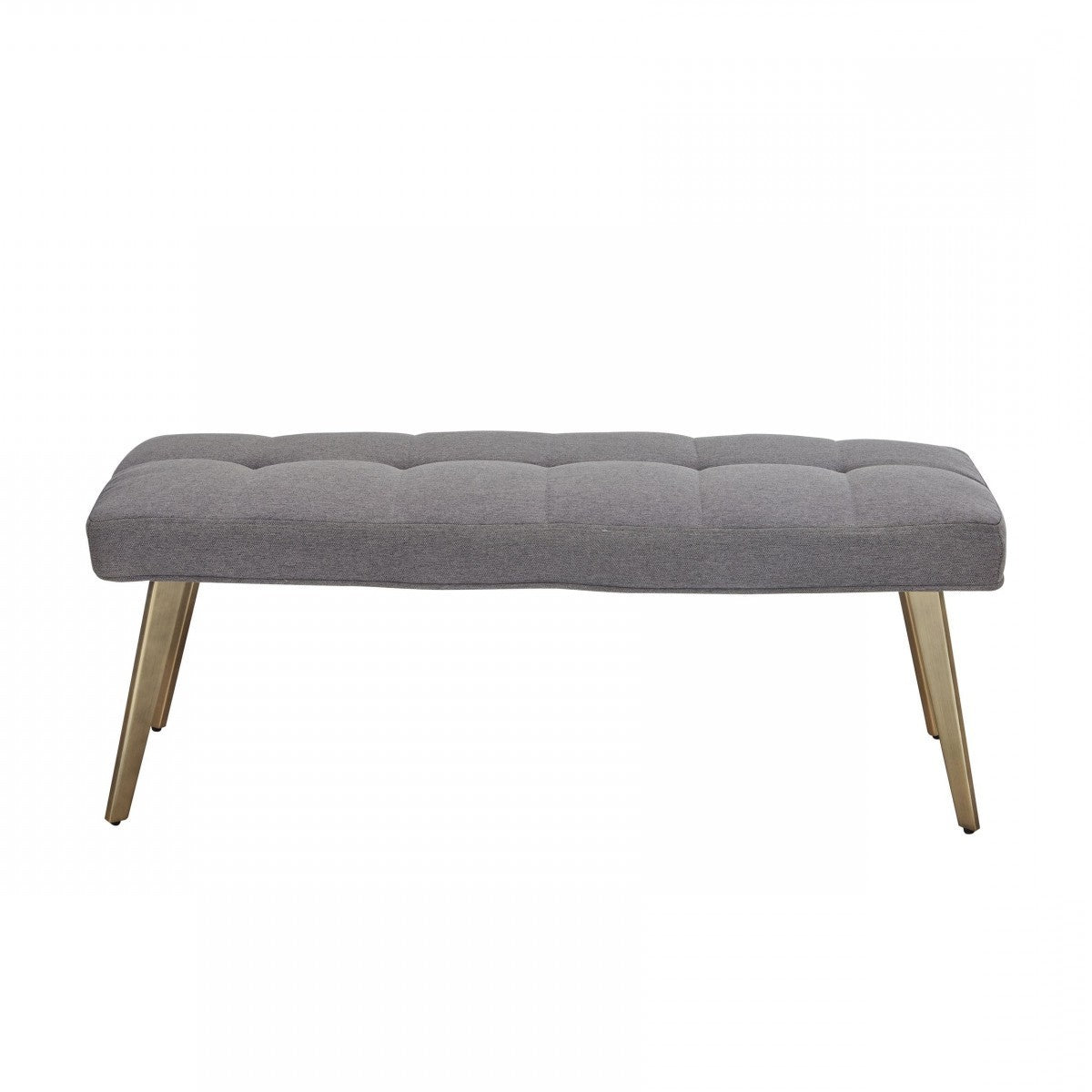 47" Gray and Antiqued Brass Tufted Linen Blend Upholstered Dining Bench-Benches-DECOROLALA