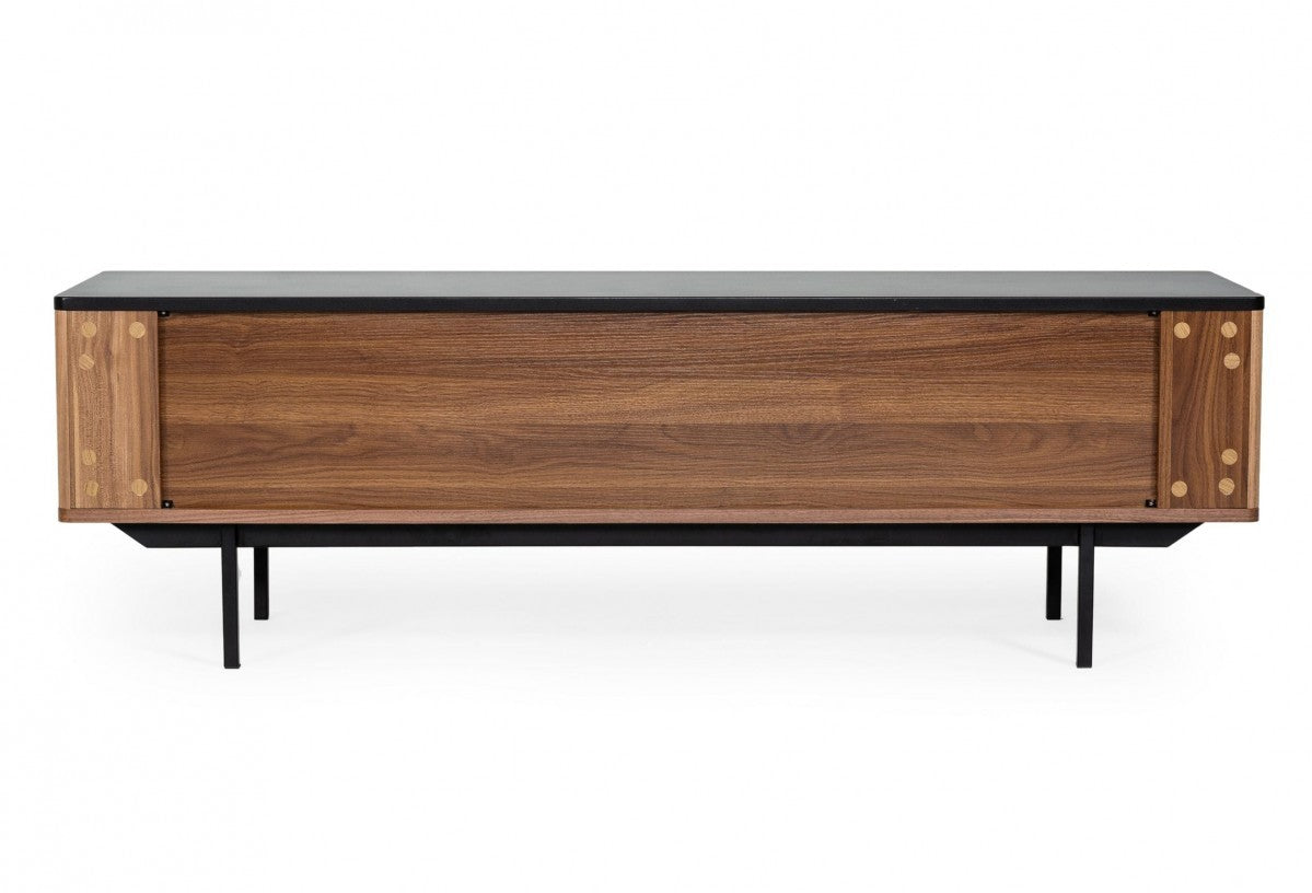 63" Walnut And Gray Wood Open And Enclosed Storage TV Stand-TV Stands-DECOROLALA