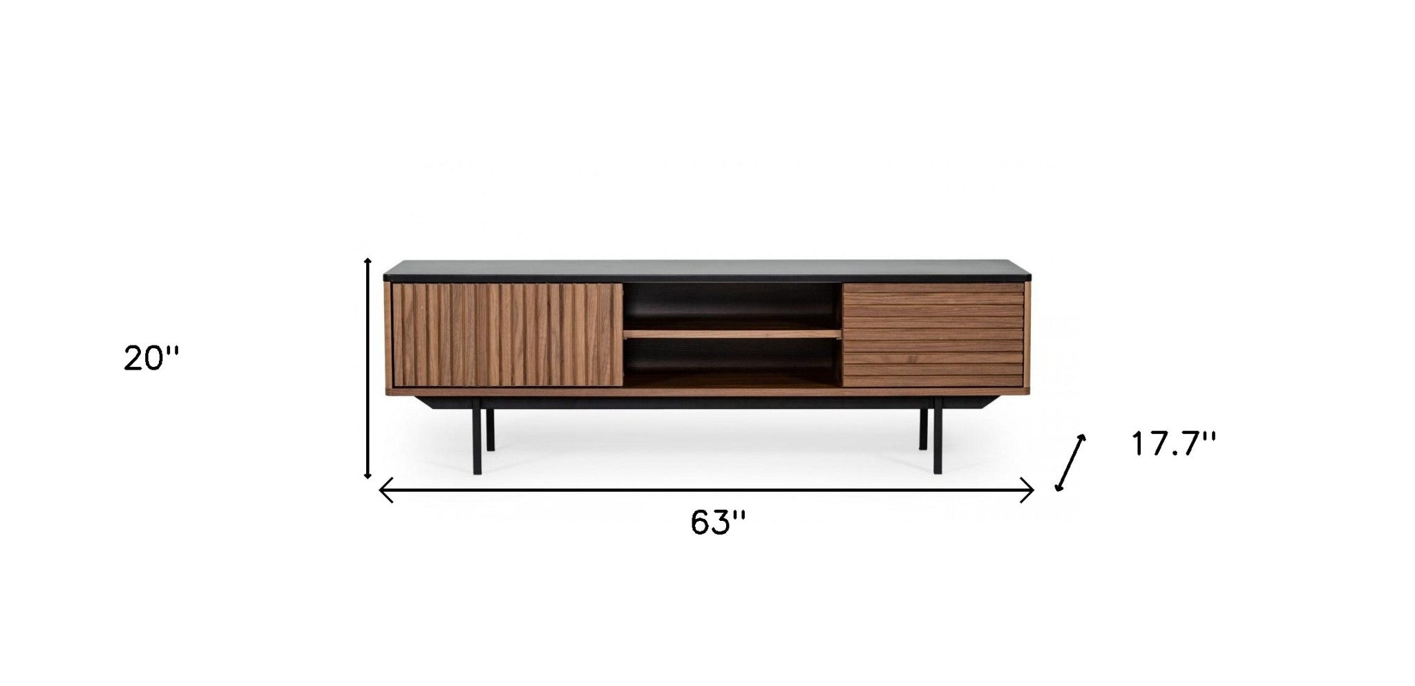 63" Walnut And Gray Wood Open And Enclosed Storage TV Stand-TV Stands-DECOROLALA