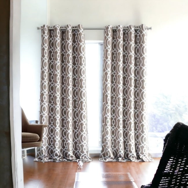 84" Taupe Trellis Black Out Window Curtain Panel-Curtains and Drapes-DECOROLALA