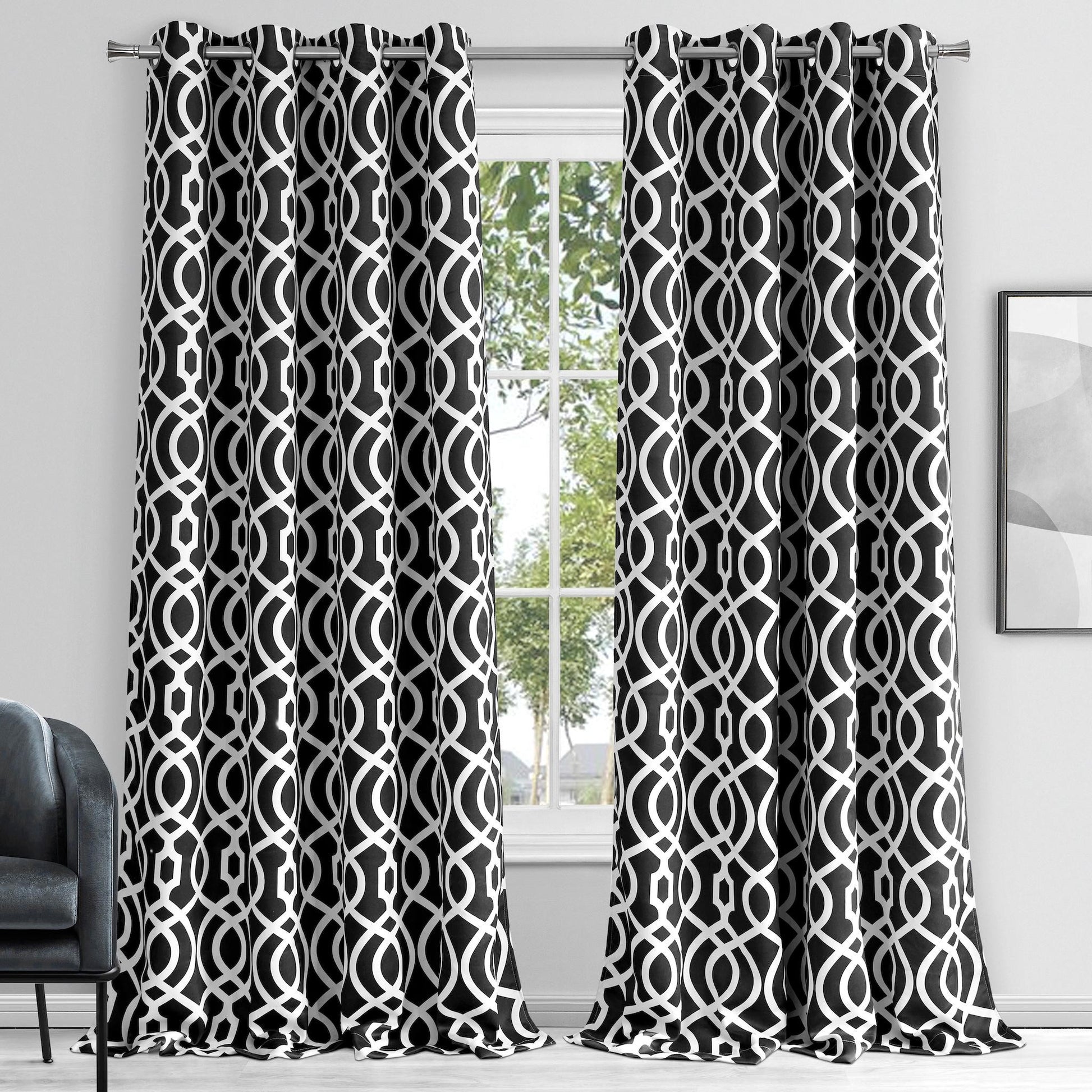 84" Jet Black Trellis Black Out Window Curtain Panel-Curtains and Drapes-DECOROLALA