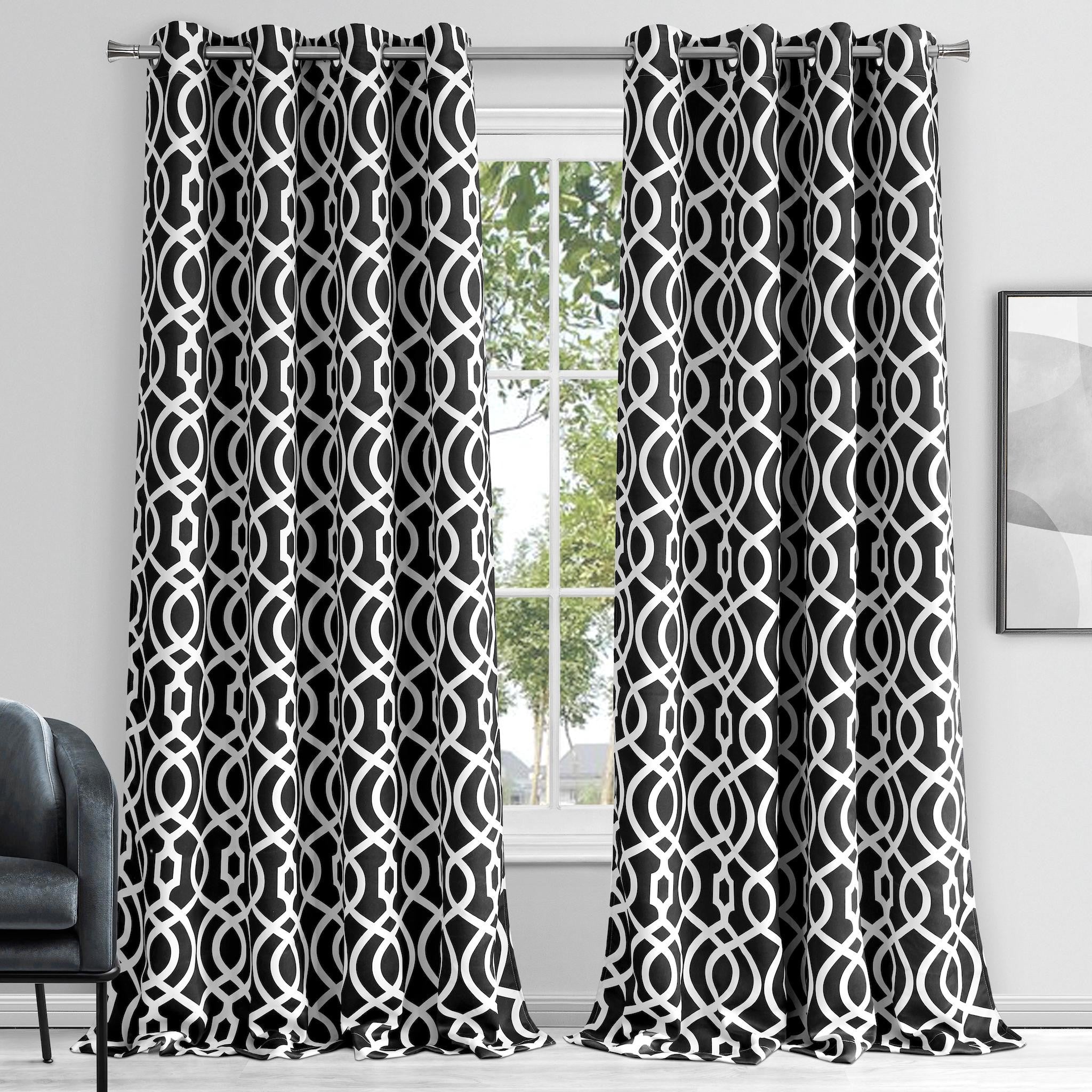 84" Jet Black Trellis Black Out Window Curtain Panel-Curtains and Drapes-DECOROLALA