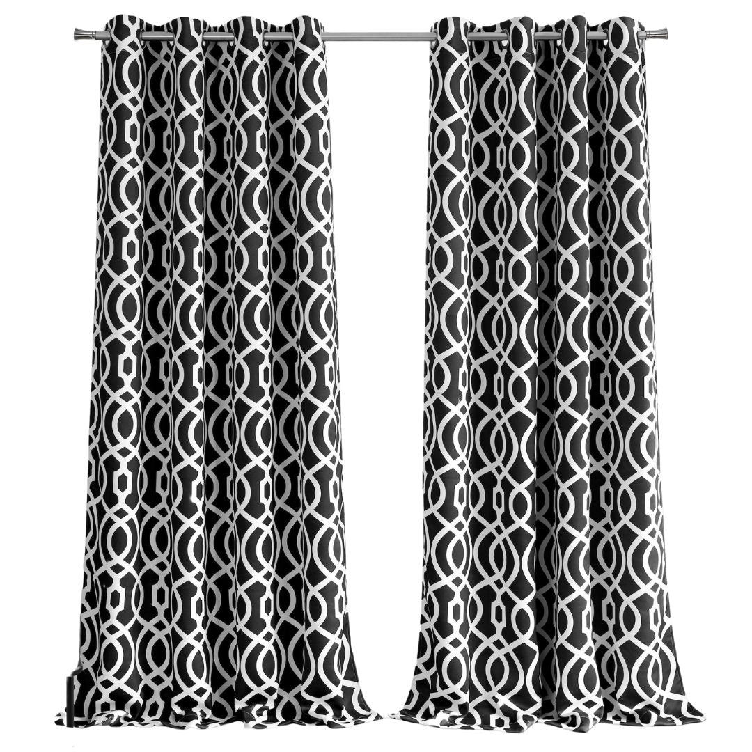84" Jet Black Trellis Black Out Window Curtain Panel-Curtains and Drapes-DECOROLALA