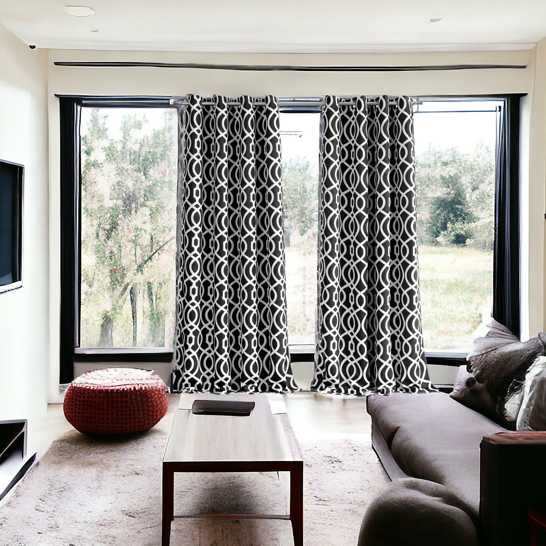 84" Jet Black Trellis Black Out Window Curtain Panel-Curtains and Drapes-DECOROLALA