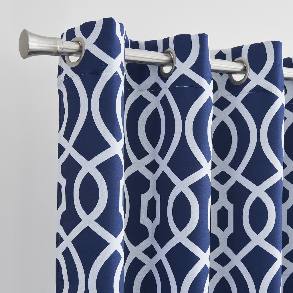 84" Navy Blue Trellis Black Out Window Curtain Panel-Curtains and Drapes-DECOROLALA