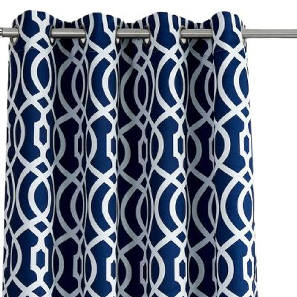 84" Navy Blue Trellis Black Out Window Curtain Panel-Curtains and Drapes-DECOROLALA