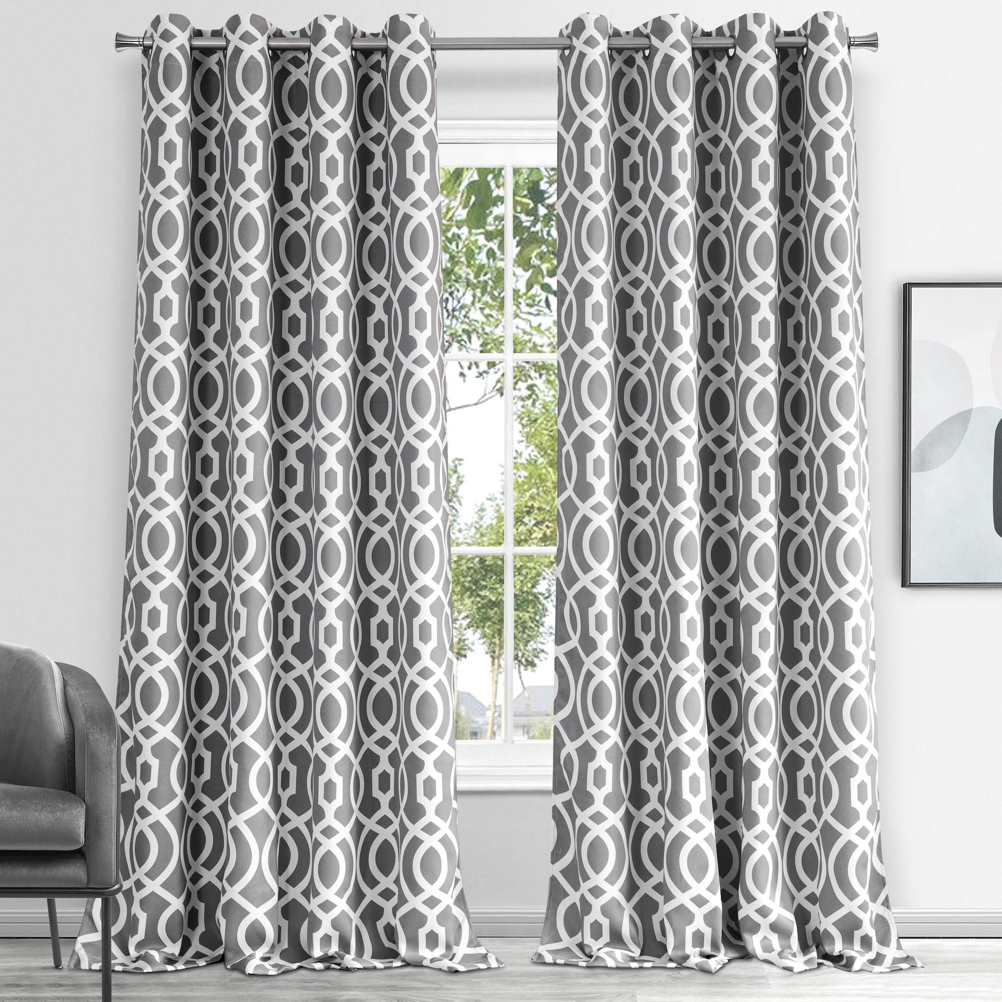 84" Gray Trellis Black Out Window Curtain Panel-Curtains and Drapes-DECOROLALA