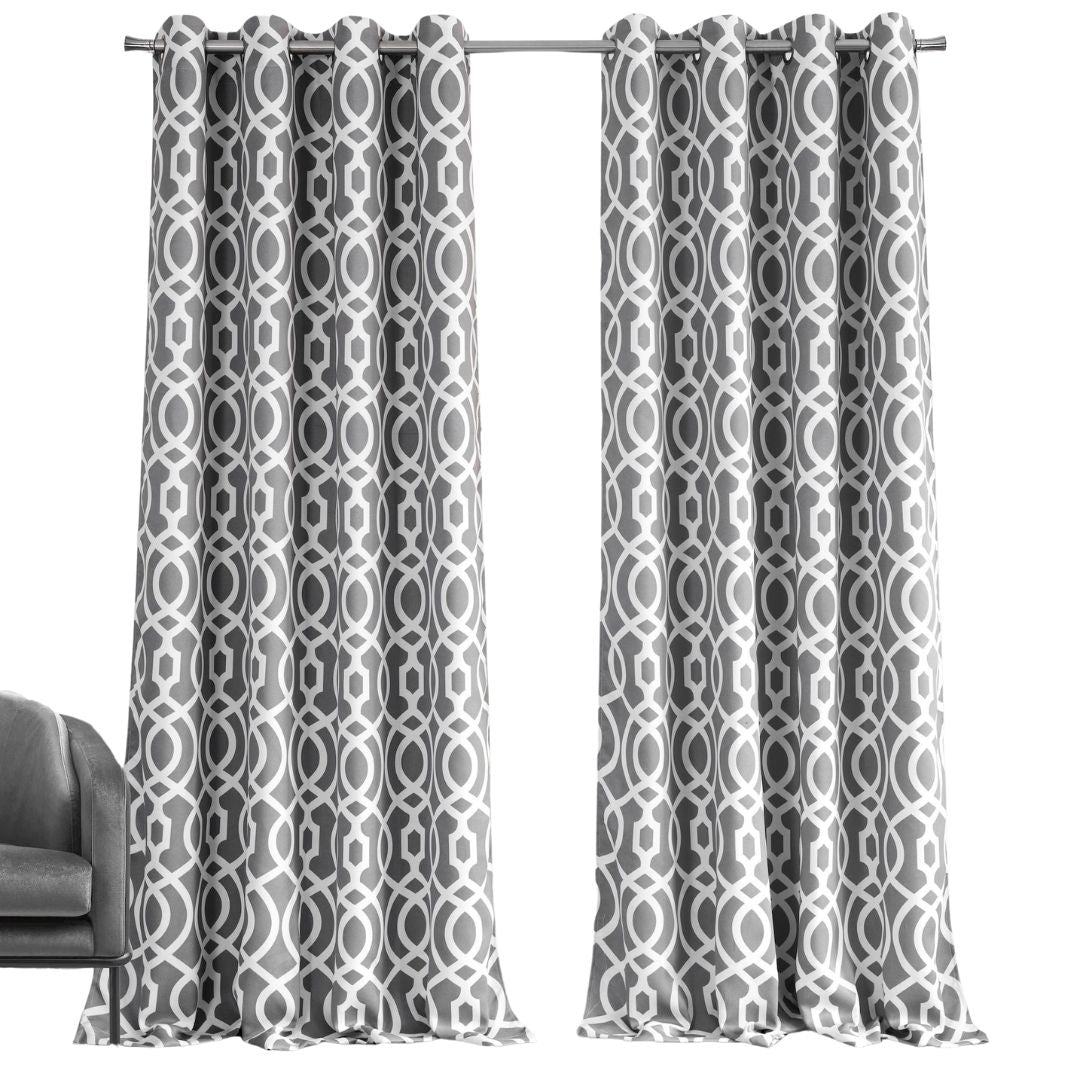 84" Gray Trellis Black Out Window Curtain Panel-Curtains and Drapes-DECOROLALA