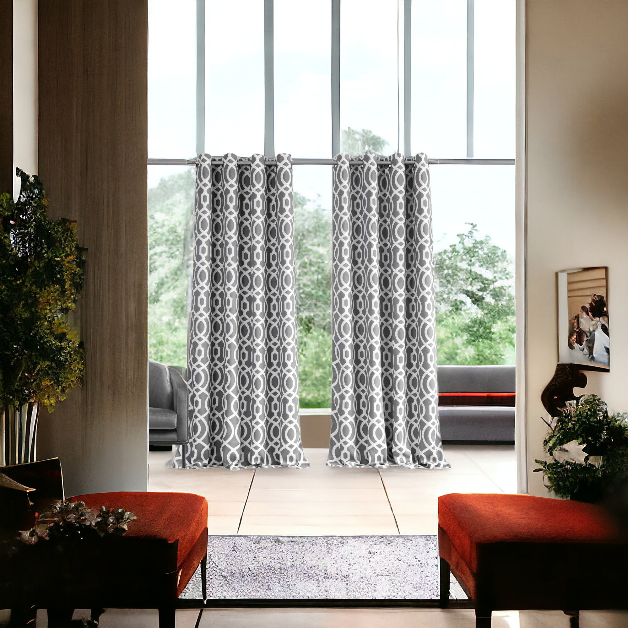 84" Gray Trellis Black Out Window Curtain Panel-Curtains and Drapes-DECOROLALA