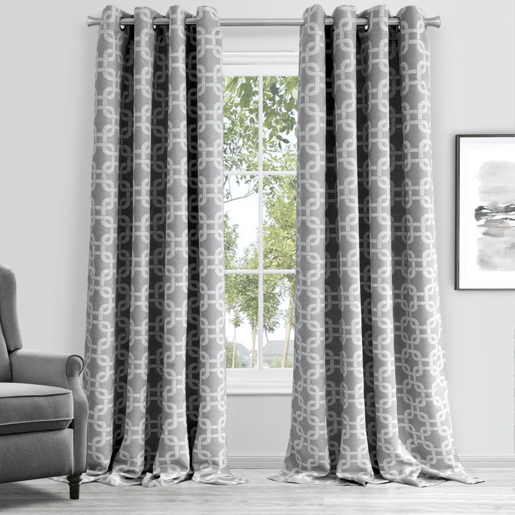 84” Silver Interlock Pattern Window Curtain Panel-Curtains and Drapes-DECOROLALA