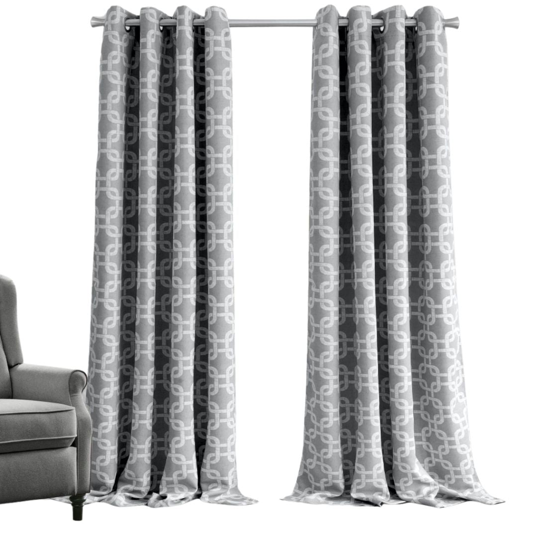84” Silver Interlock Pattern Window Curtain Panel-Curtains and Drapes-DECOROLALA