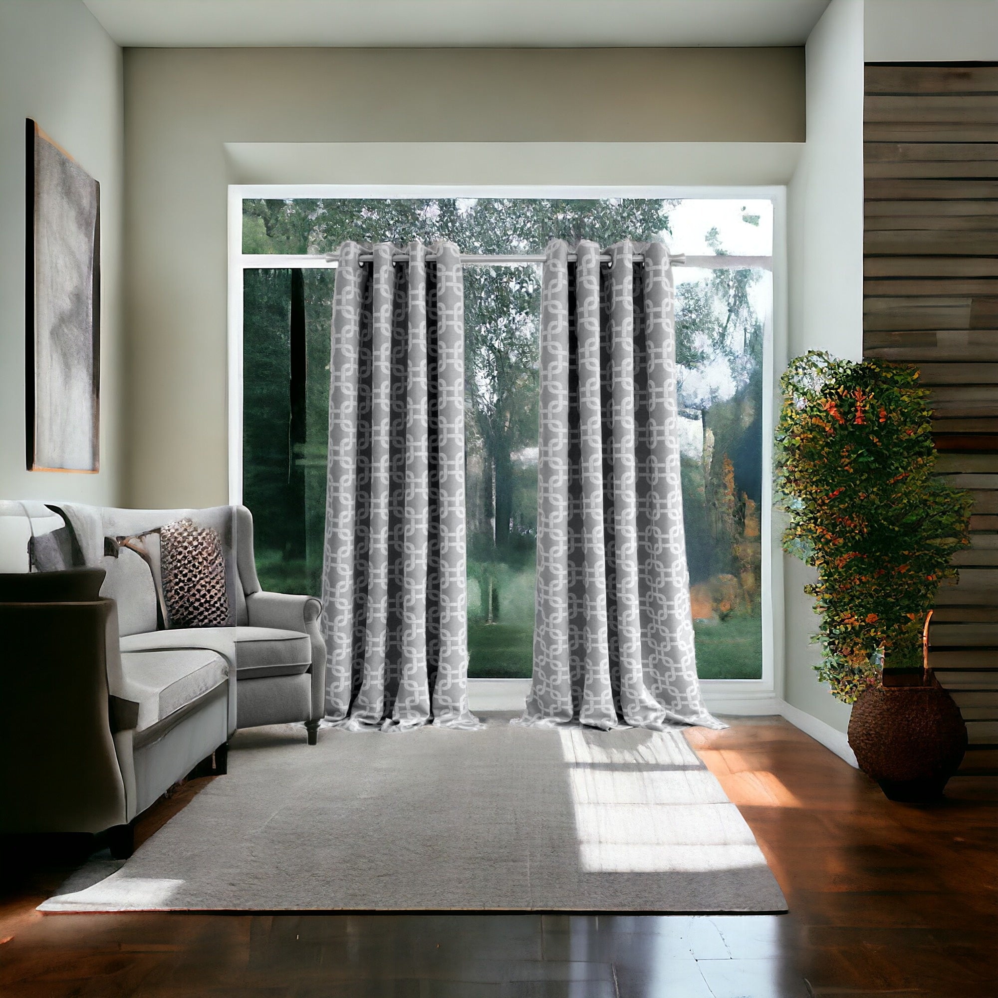 84” Silver Interlock Pattern Window Curtain Panel-Curtains and Drapes-DECOROLALA