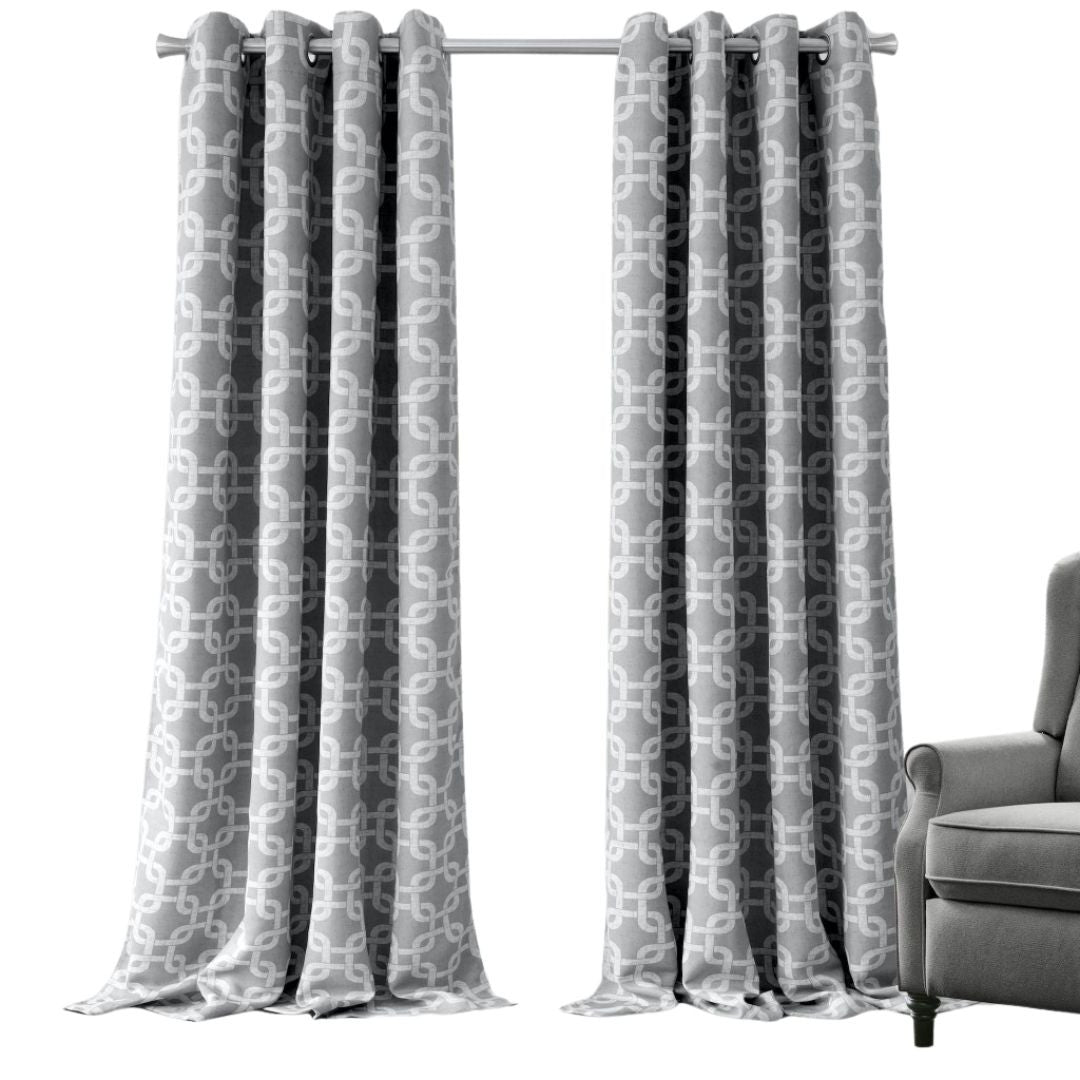 84” Silver Interlock Pattern Window Curtain Panel-Curtains and Drapes-DECOROLALA
