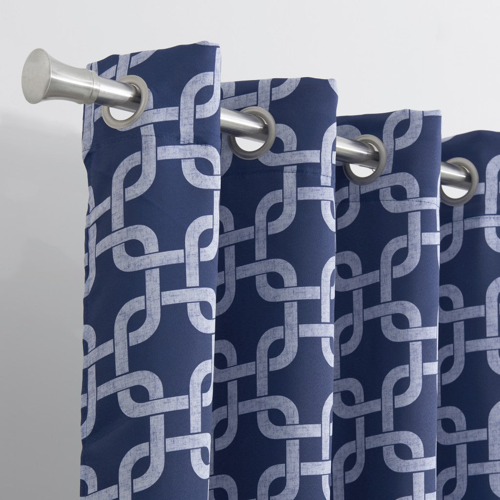 84” Navy Interlock Pattern Window Curtain Panel-Curtains and Drapes-DECOROLALA
