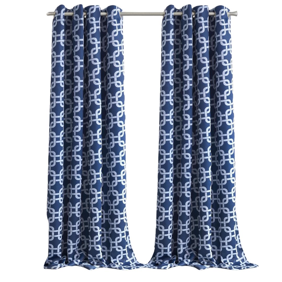 84” Navy Interlock Pattern Window Curtain Panel-Curtains and Drapes-DECOROLALA