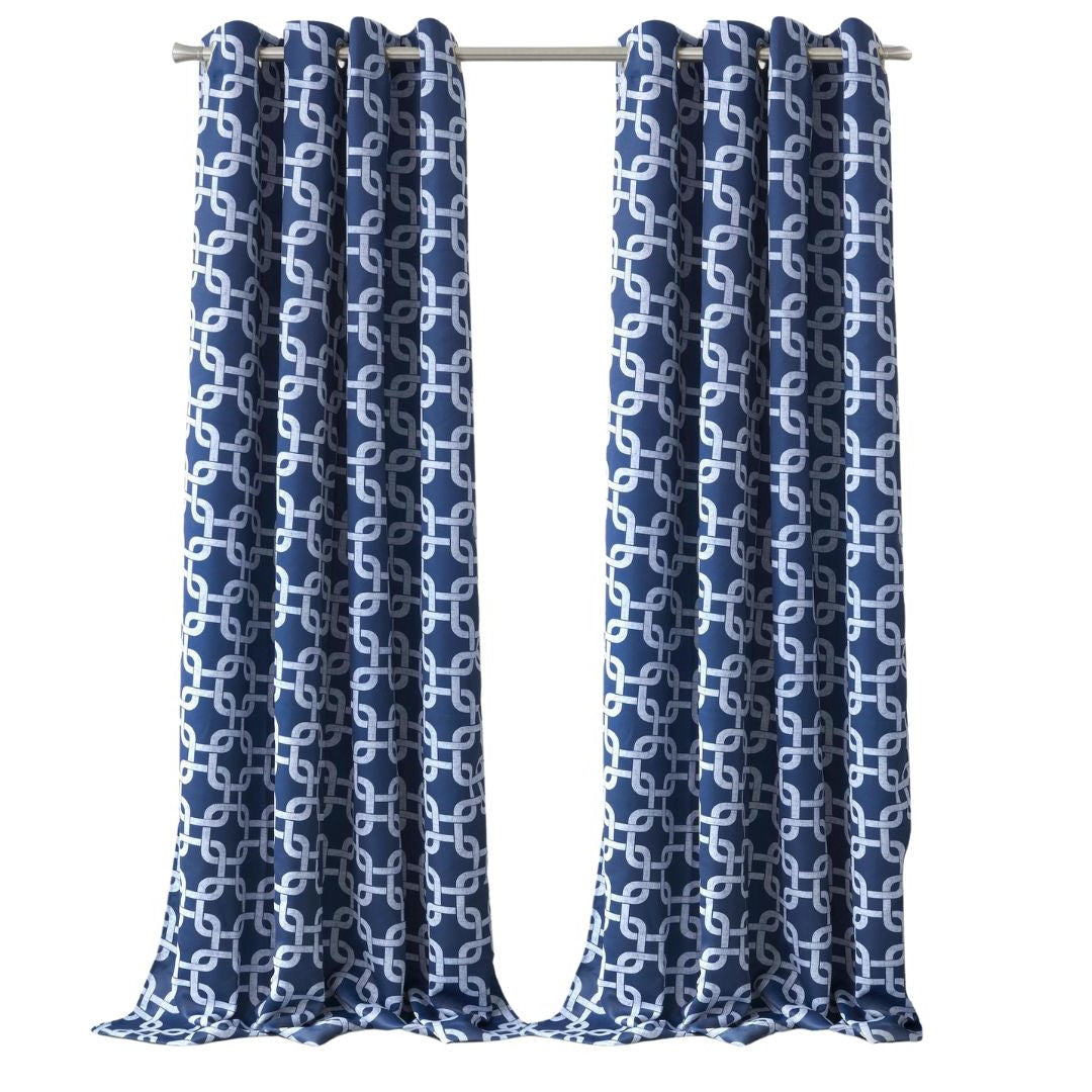 84” Navy Interlock Pattern Window Curtain Panel-Curtains and Drapes-DECOROLALA