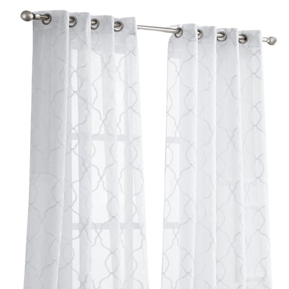 84” White Trellis Pattern Embroidered Window Curtain Panel-Curtains and Drapes-DECOROLALA