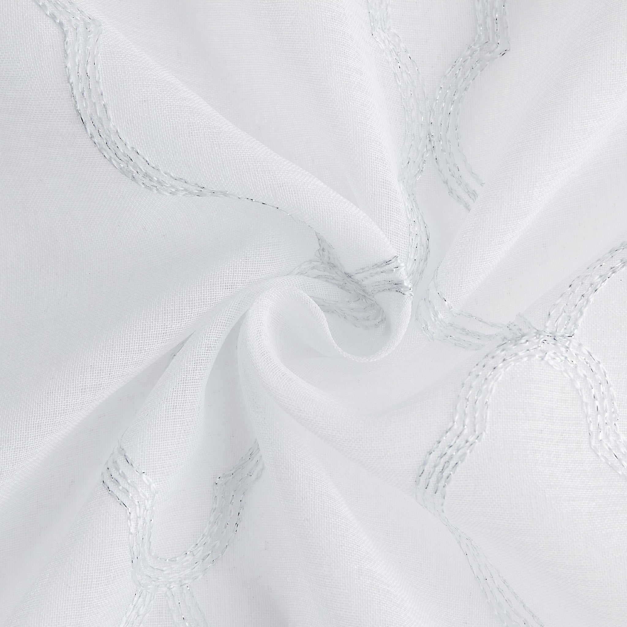 84” White Trellis Pattern Embroidered Window Curtain Panel-Curtains and Drapes-DECOROLALA