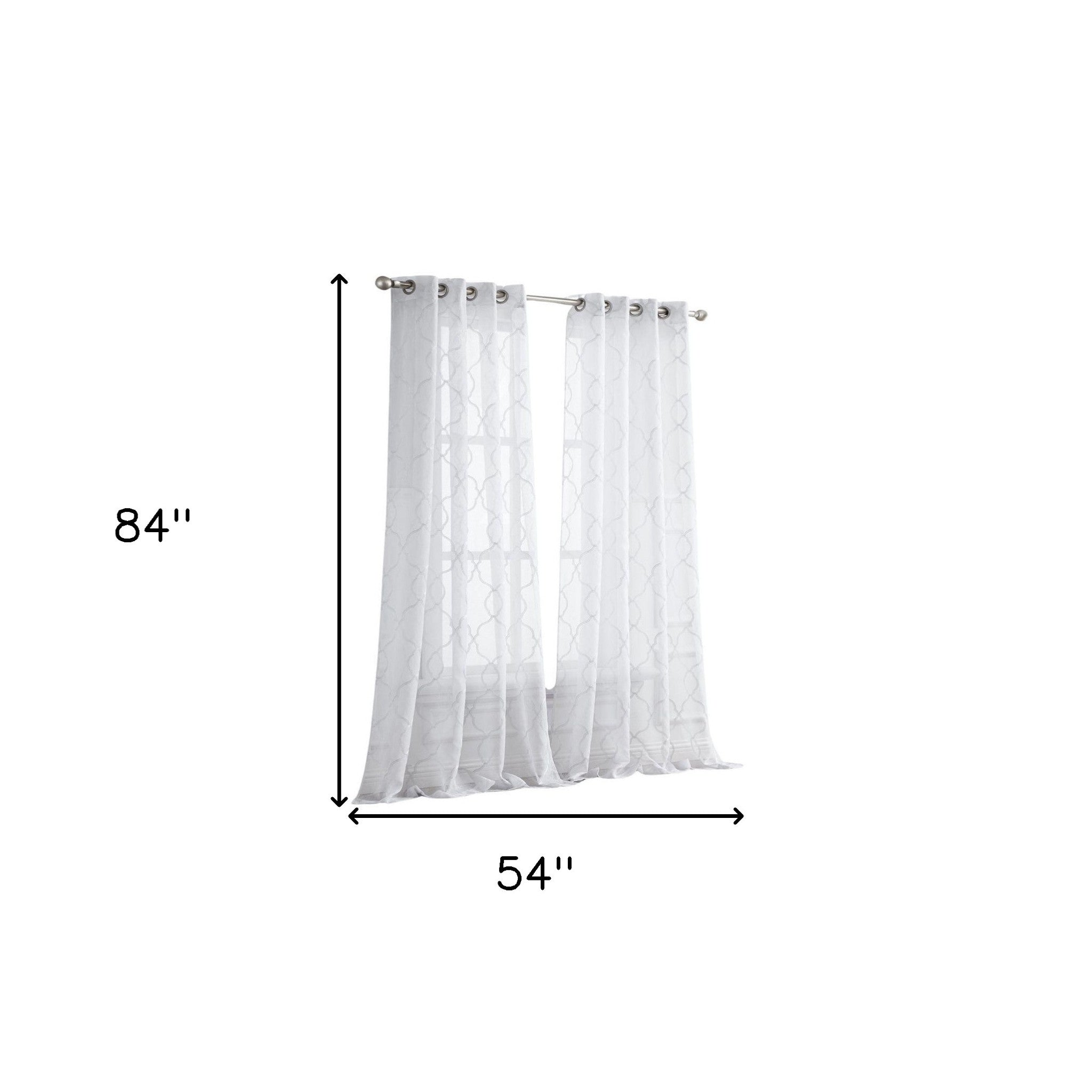 84” White Trellis Pattern Embroidered Window Curtain Panel-Curtains and Drapes-DECOROLALA