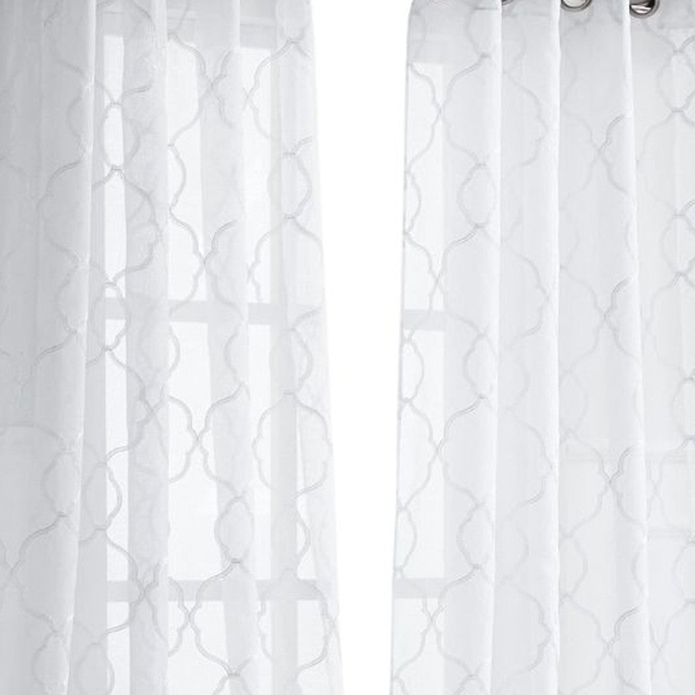 84” White Trellis Pattern Embroidered Window Curtain Panel-Curtains and Drapes-DECOROLALA