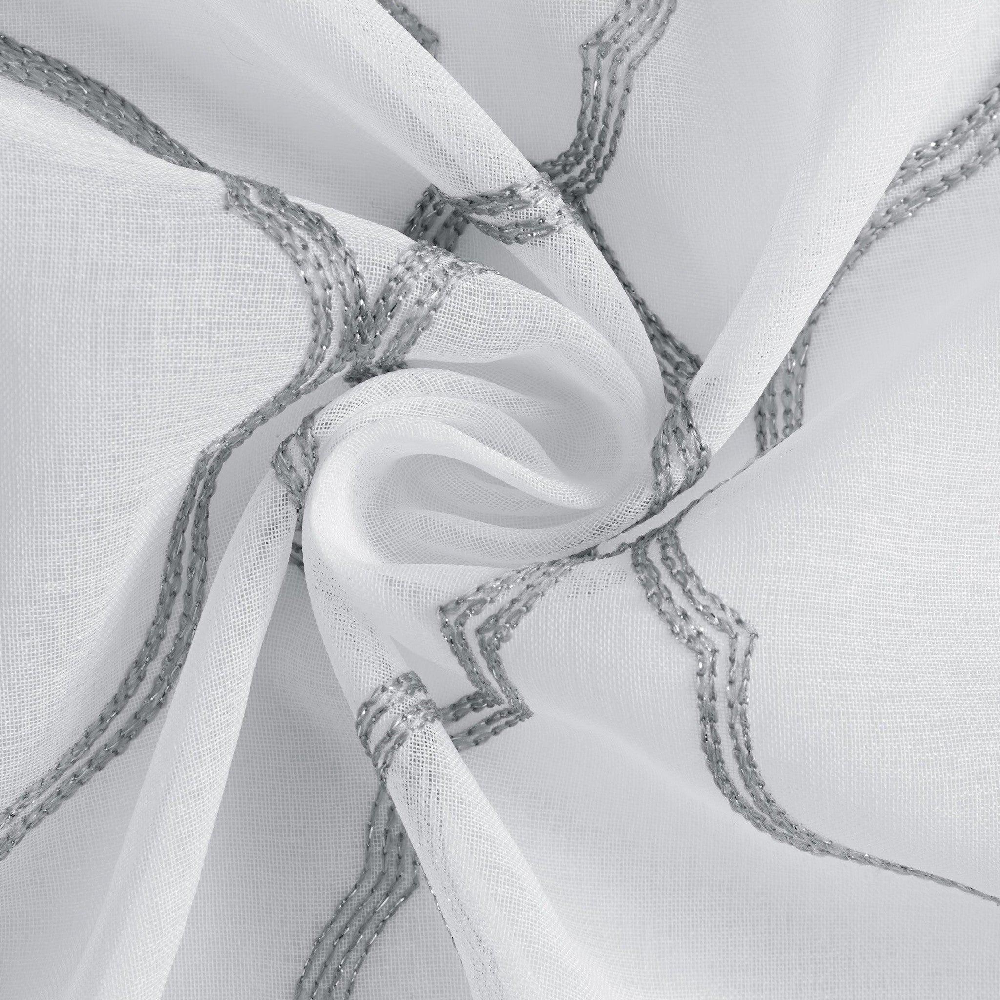 84” Silver Trellis Pattern Embroidered Window Curtain Panel-Curtains and Drapes-DECOROLALA