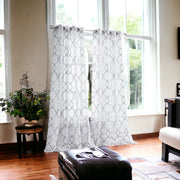 84” Silver Trellis Pattern Embroidered Window Curtain Panel-Curtains and Drapes-DECOROLALA