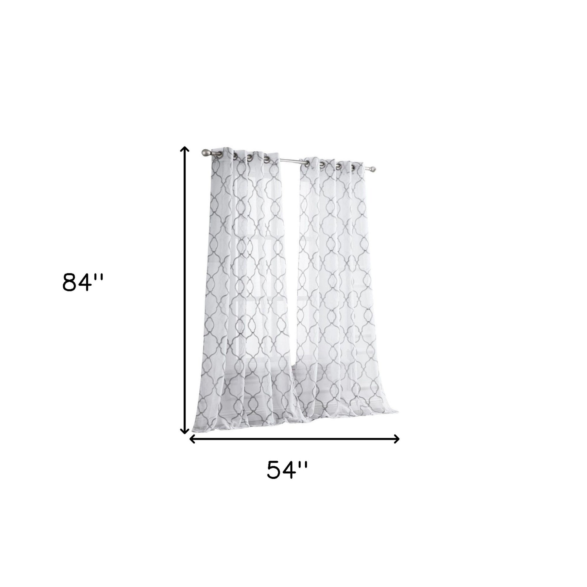 84” Silver Trellis Pattern Embroidered Window Curtain Panel-Curtains and Drapes-DECOROLALA