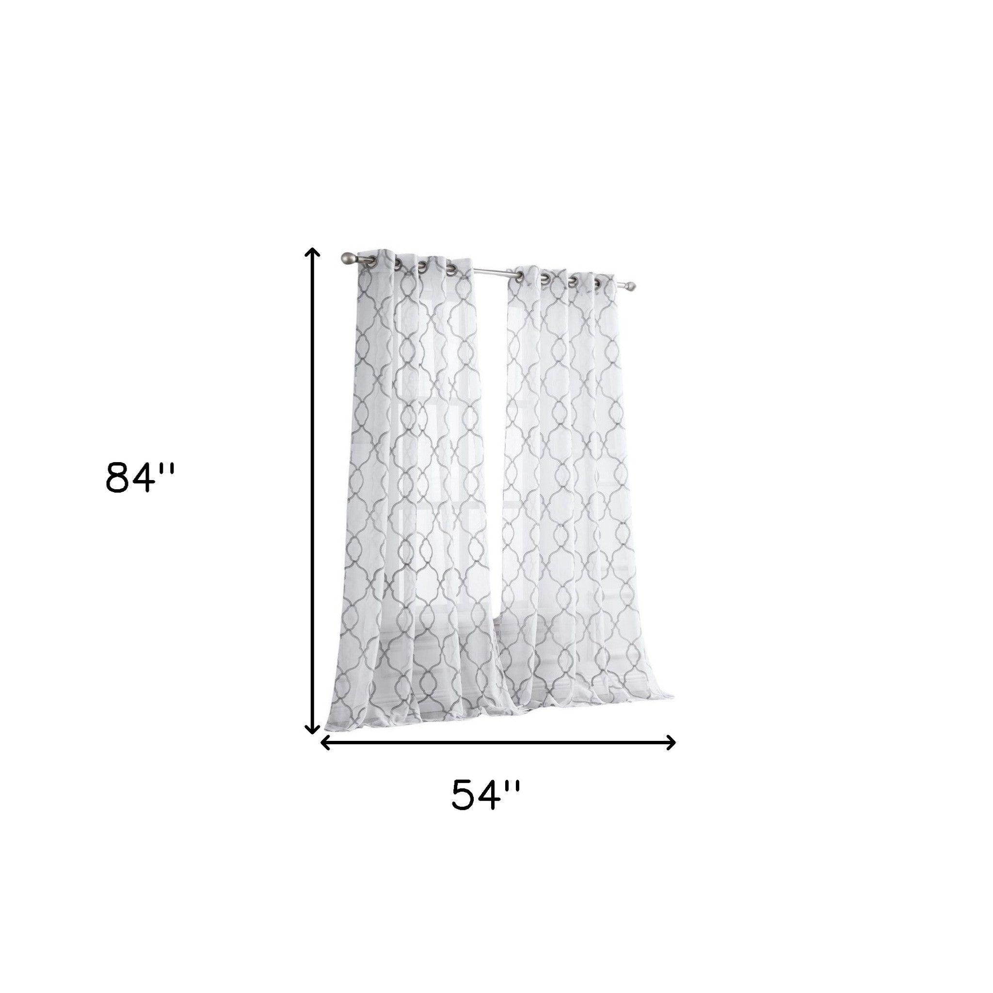 84” Silver Trellis Pattern Embroidered Window Curtain Panel-Curtains and Drapes-DECOROLALA