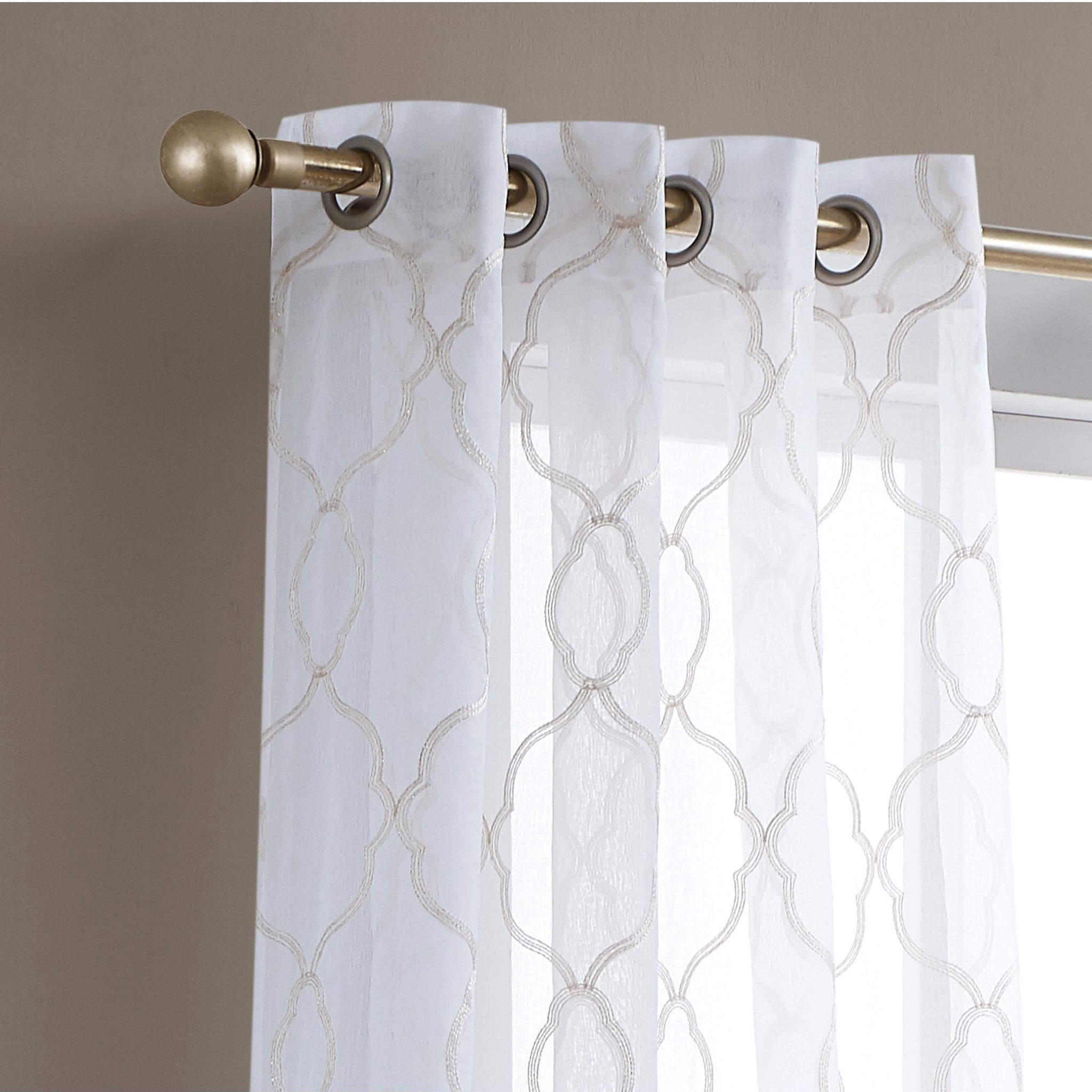 84” Charcoal Trellis Pattern Embroidered Window Curtain Panel-Curtains and Drapes-DECOROLALA