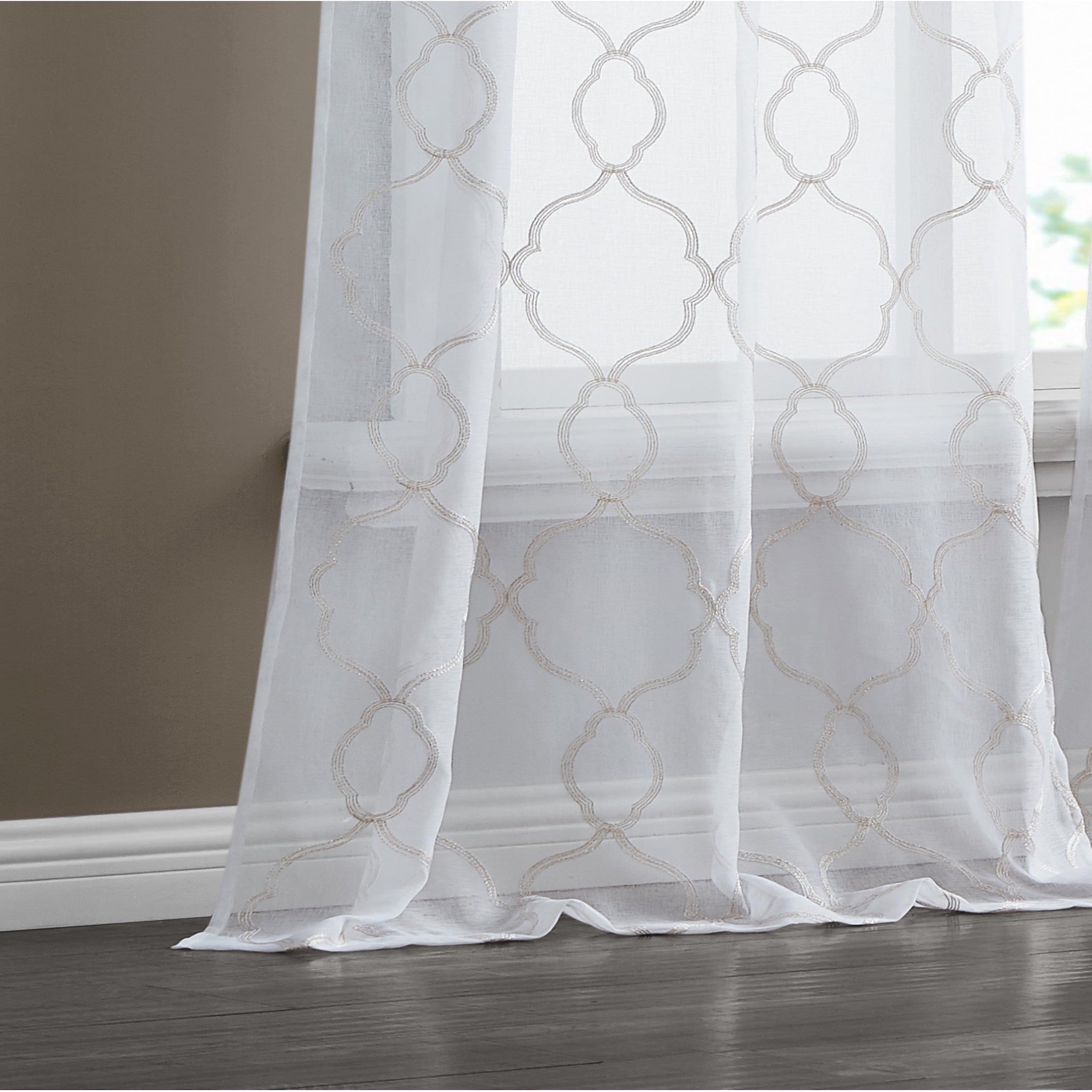84” Charcoal Trellis Pattern Embroidered Window Curtain Panel-Curtains and Drapes-DECOROLALA